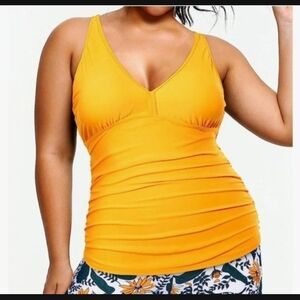 💚5/$25 NWT Younique Yellow Tummy Control Tankini Swimsuit Swim Top Size 18